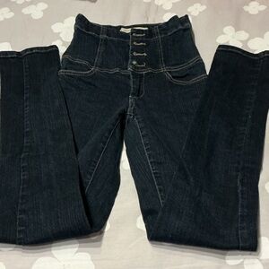 Forever 21 Blue High Rise Jeans with Button Detail